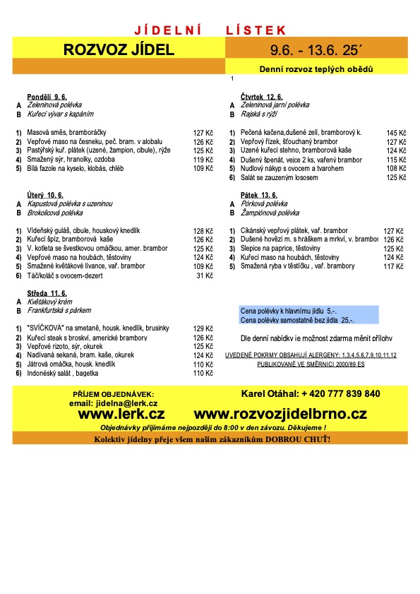 Jídelníček - rozvoz jídla Brno (PDF)